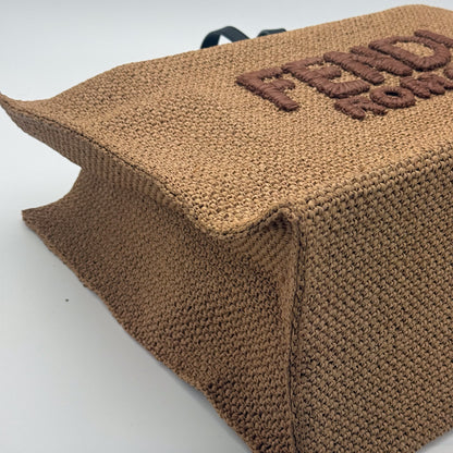 Authentic preloved Fendi Roma raffia oversized tote bag in natural beige with left corner view