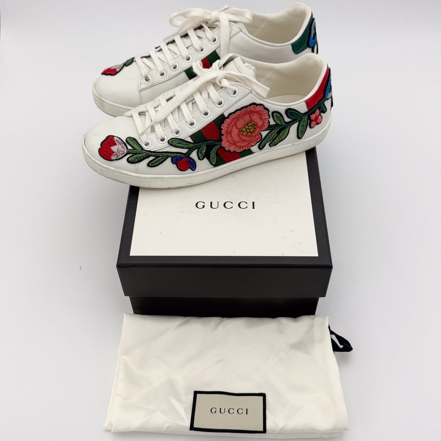 Gucci Ace Embroidered Floral Trainers - Size 37.5