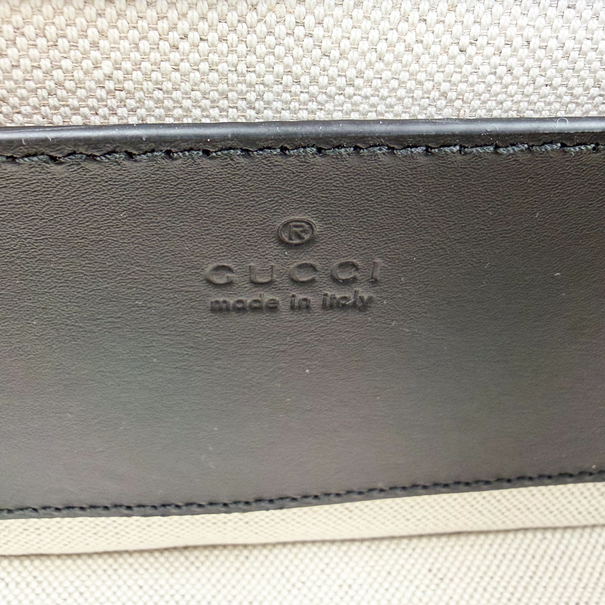 Gucci Blondie bag interior leather stamp reading Gucci Made in Italy