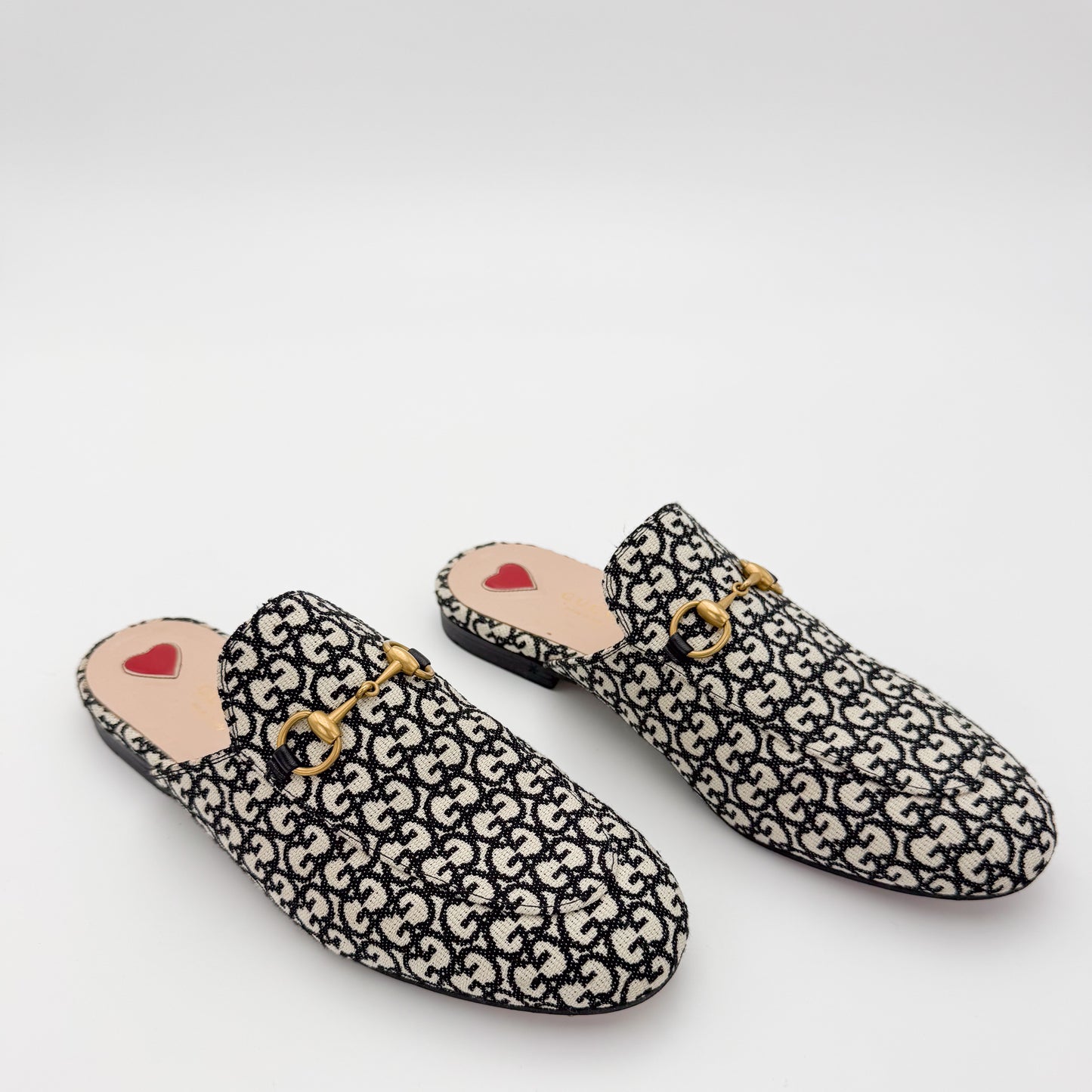 Gucci Monogram Jacquard Princetown Loafers - Size 37