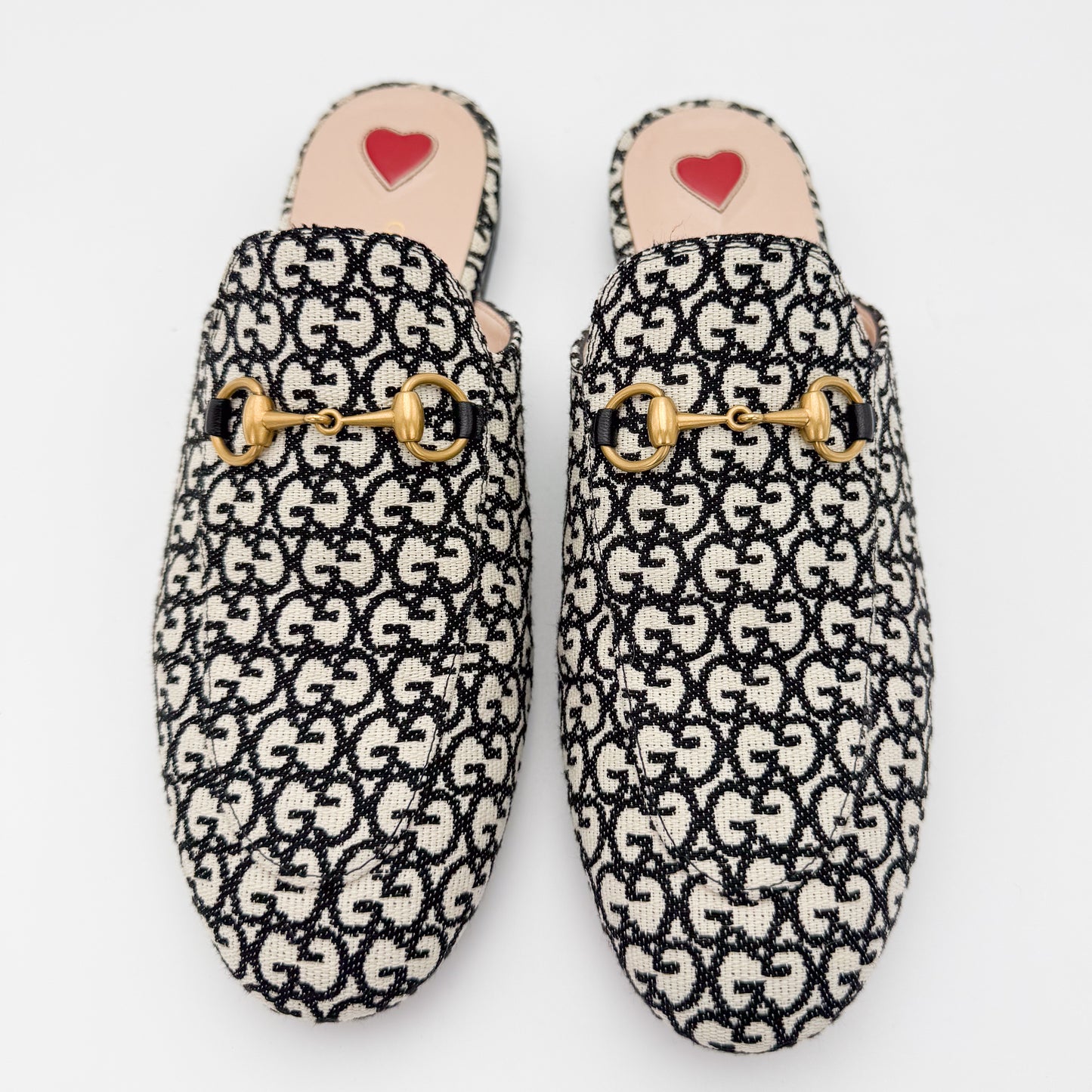 Gucci Monogram Jacquard Princetown Loafers - Size 37