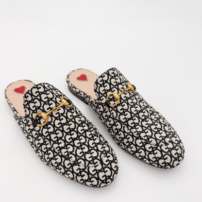 Gucci Monogram Jacquard Princetown Loafers - Size 37