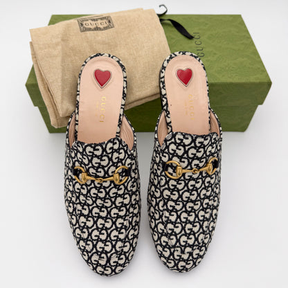 Gucci Monogram Jacquard Princetown Loafers - Size 37