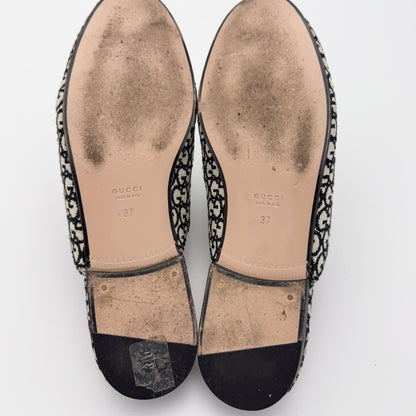 Gucci Monogram Jacquard Princetown Loafers - Size 37