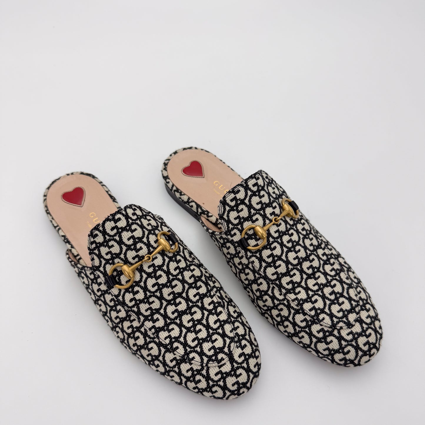 Gucci Monogram Jacquard Princetown Loafers - Size 37