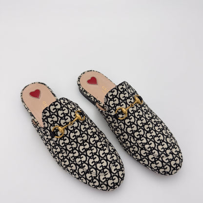 Gucci Monogram Jacquard Princetown Loafers - Size 37