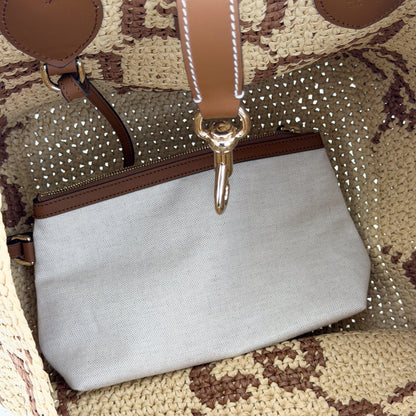 Gucci raffia tote with detachable canvas and leather zip pouch
