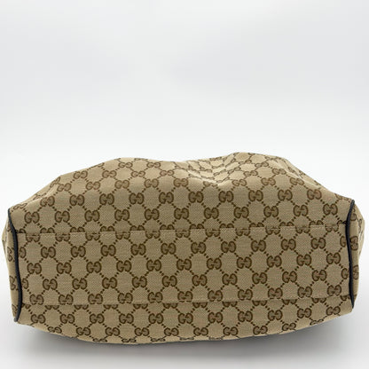 Gucci Sukey tote base view showing logo canvas