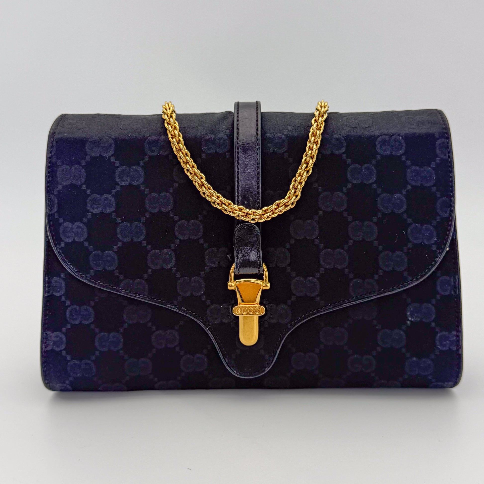 Gucci-Vintage-Statin-Jacquard-Preloved-Luxury-Handbag-London-Front.