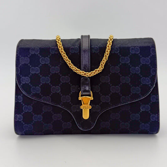 Gucci-Vintage-Statin-Jacquard-Preloved-Luxury-Handbag-London-Front.