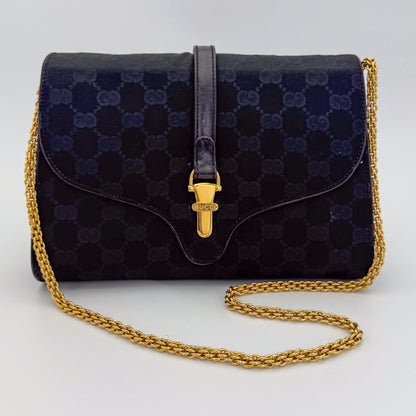 Gucci-Vintage-Statin-Jacquard-Preloved-Luxury-Handbag-London-Withchain
