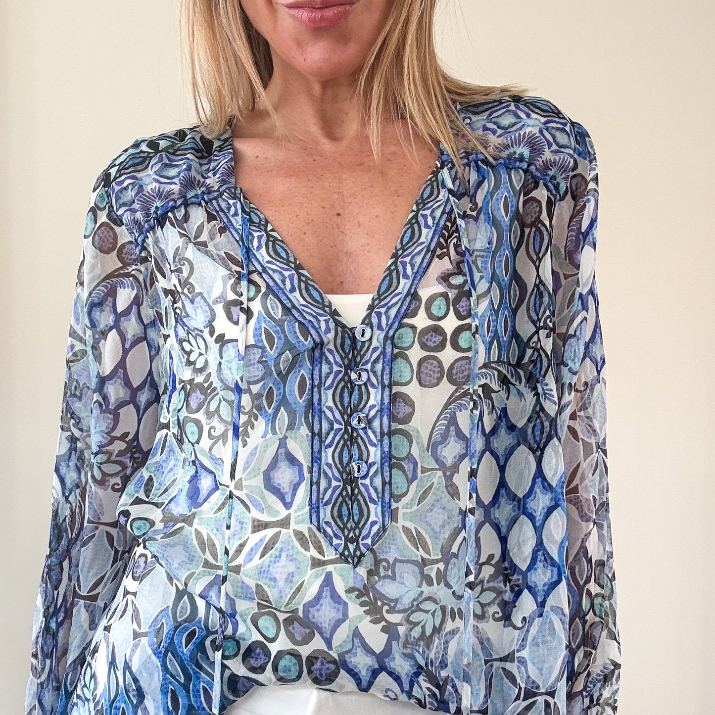 Hale Bob Silk Printed Blouse - Size L