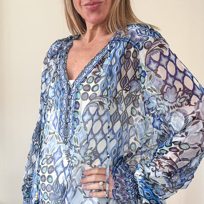 Hale Bob Silk Printed Blouse - Size L