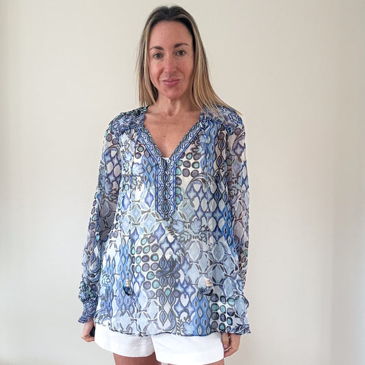 Hale Bob Silk Printed Blouse - Size L