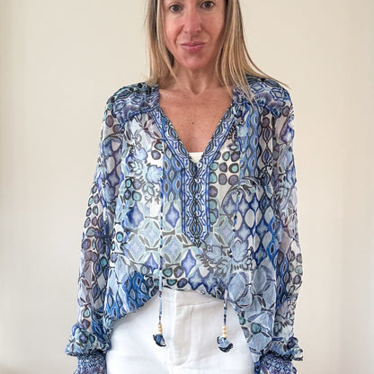Hale Bob Silk Printed Blouse - Size L