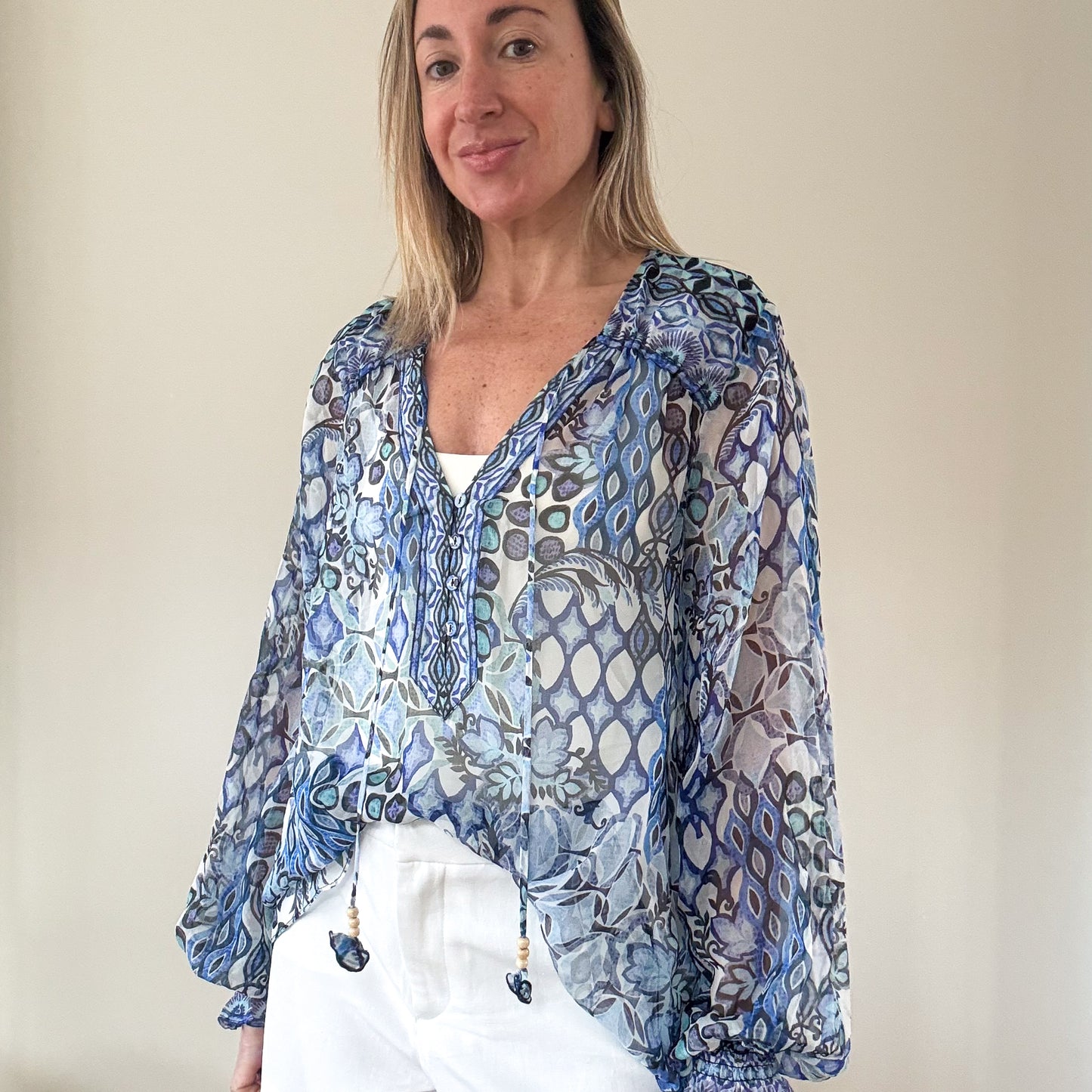Hale Bob Silk Printed Blouse - Size L
