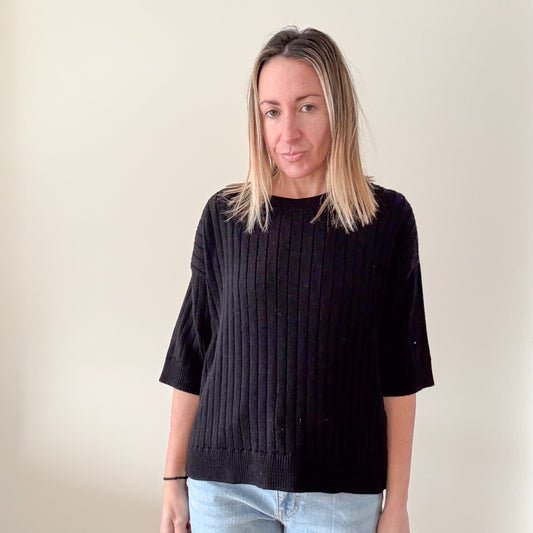 Hana San Black Ribbed Sweater - Size L