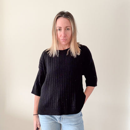 Hana San Black Ribbed Sweater - Size L