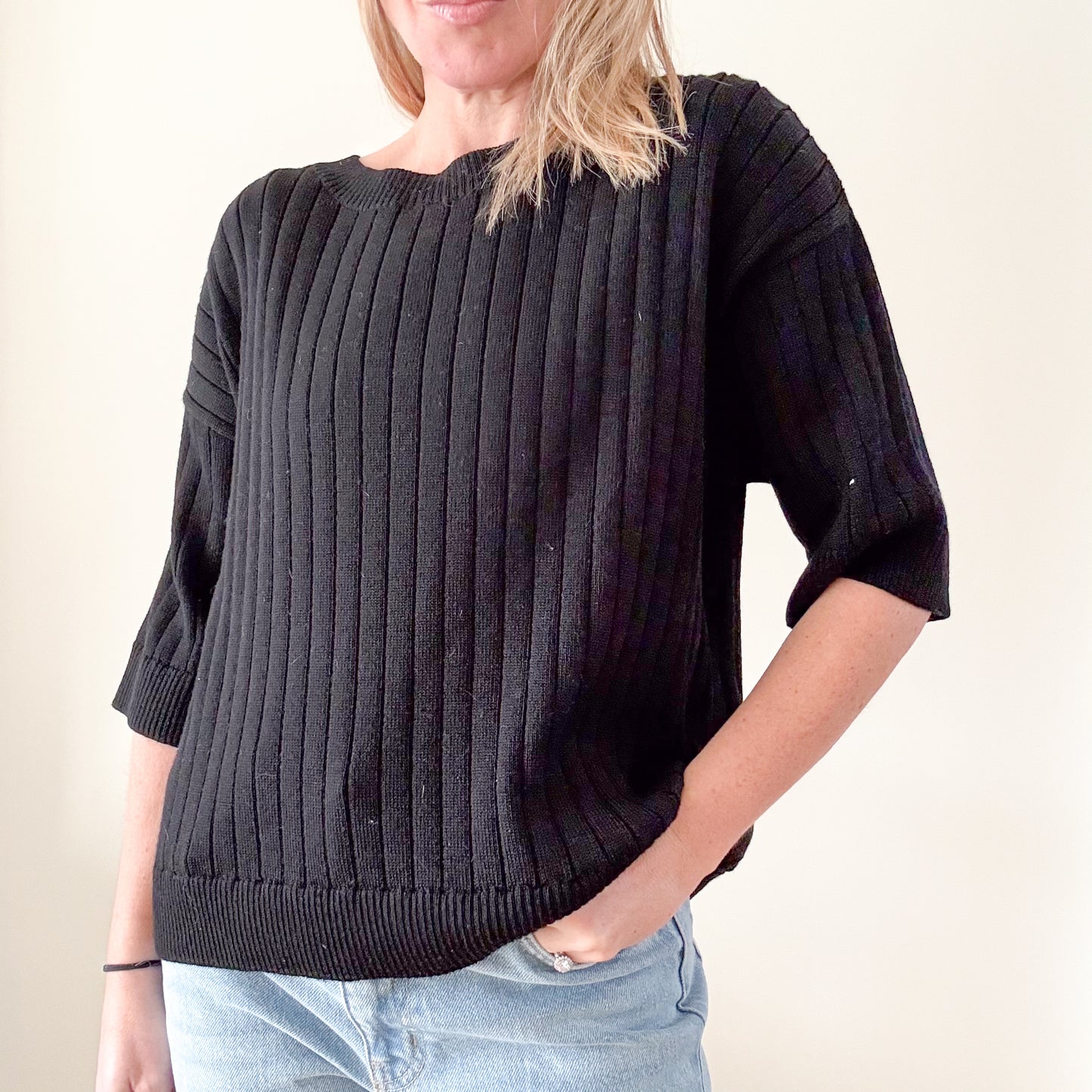 Hana San Black Ribbed Sweater - Size L