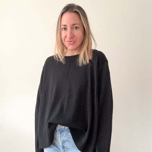 Hana San Classic Black Fine Knit Jumper - Size 12