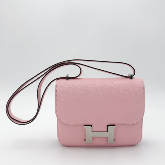 Hermes 2025 Chèvre Mysore Constance 18 in Rose Sakura with Palladium Hardware
