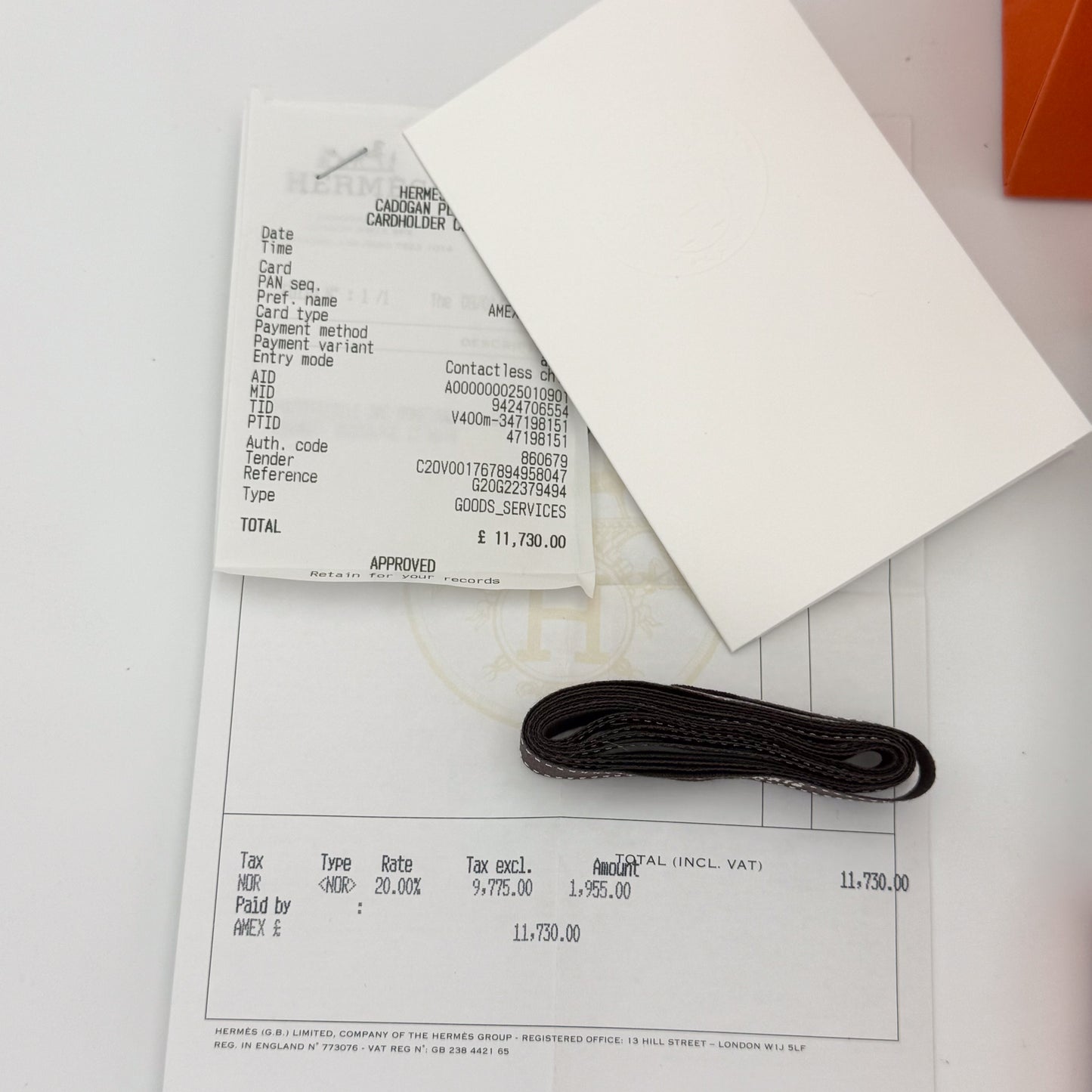 Original Proof of Purchase for a Hermes Constance to Go in Ostrich Nata with gold tone hardware.