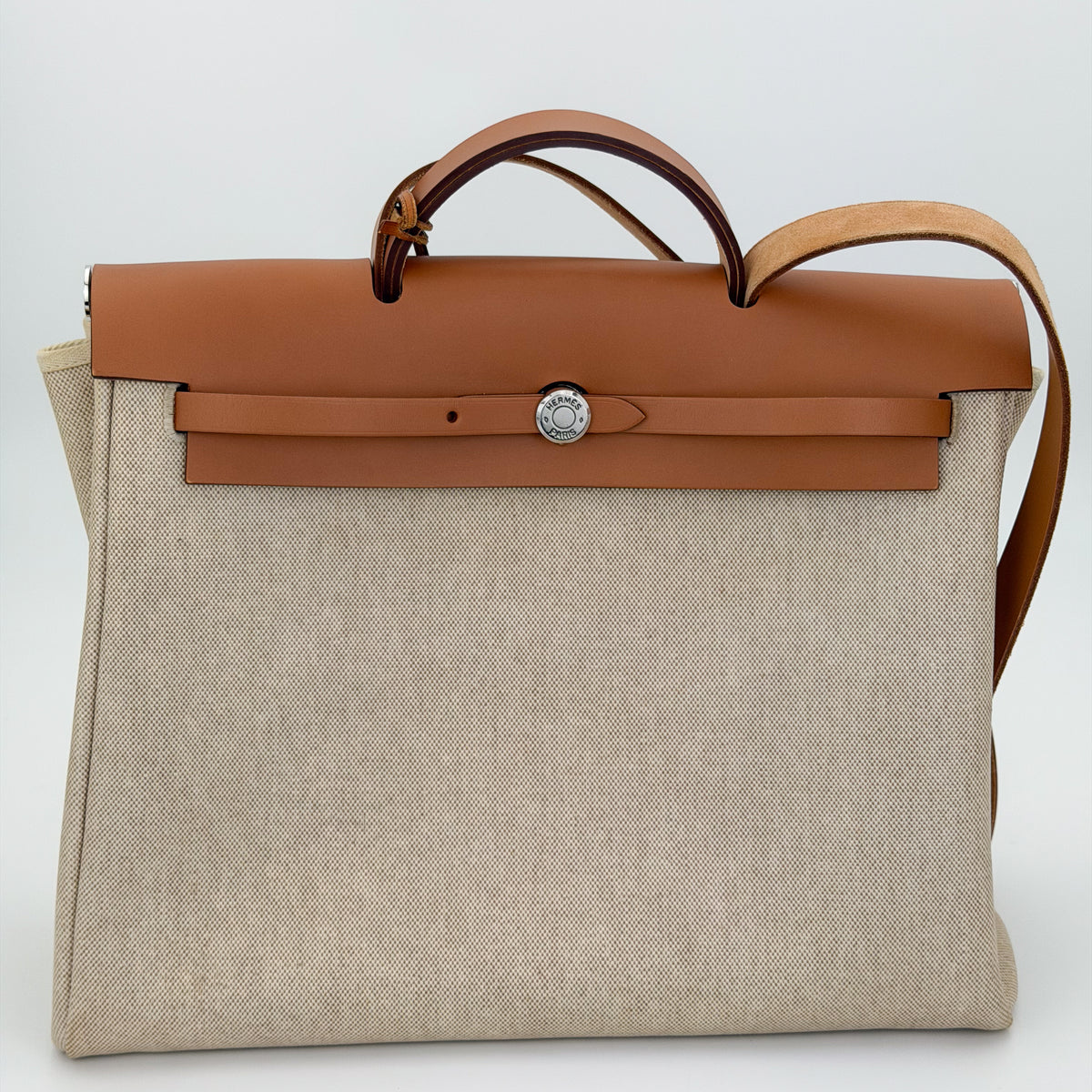 Hermès Écru Toile H & Natural Vache Hunter Herbag Messenger 39 (RRP £3,400) | Authentic Preloved