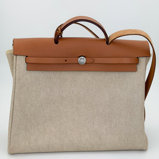 Hermès Écru Toile H & Natural Vache Hunter Herbag Messenger 39 (RRP £3,400) | Authentic Preloved