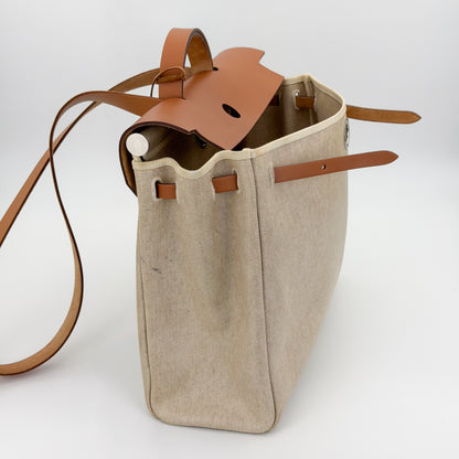 Hermès Écru Toile H & Natural Vache Hunter Herbag Messenger 39 (RRP £3,400) | Authentic Preloved