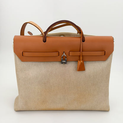 Hermès Écru Toile H & Natural Vache Hunter Herbag Messenger 39 (RRP £3,400) | Authentic Preloved