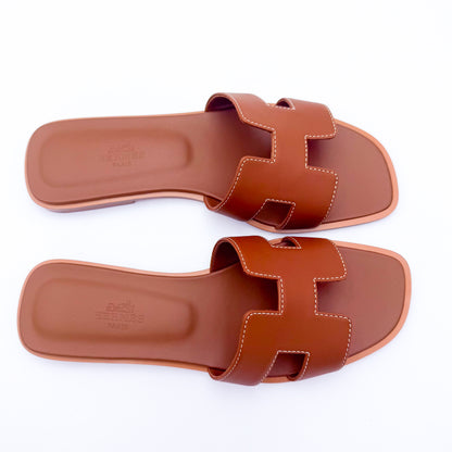Hermès Oran Sandals Gold Leather - Size 36.5