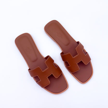 Hermès Oran Sandals Gold Leather - Size 36.5