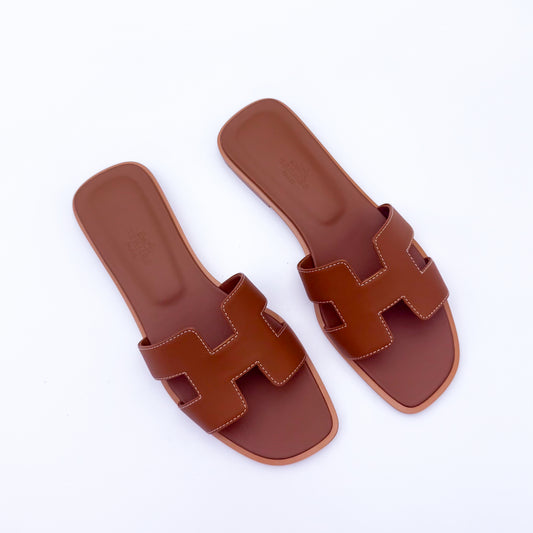 Hermès Oran Sandals Gold Leather - Size 36.5