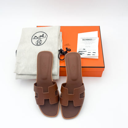 Hermès Oran Sandals Gold Leather - Size 36.5
