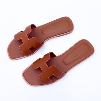 Hermès Oran Sandals Gold Leather - Size 36.5
