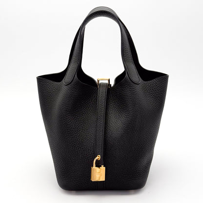 Hermès Picotin 18 Lock in Noir Clemence Leather with gold tone hardware