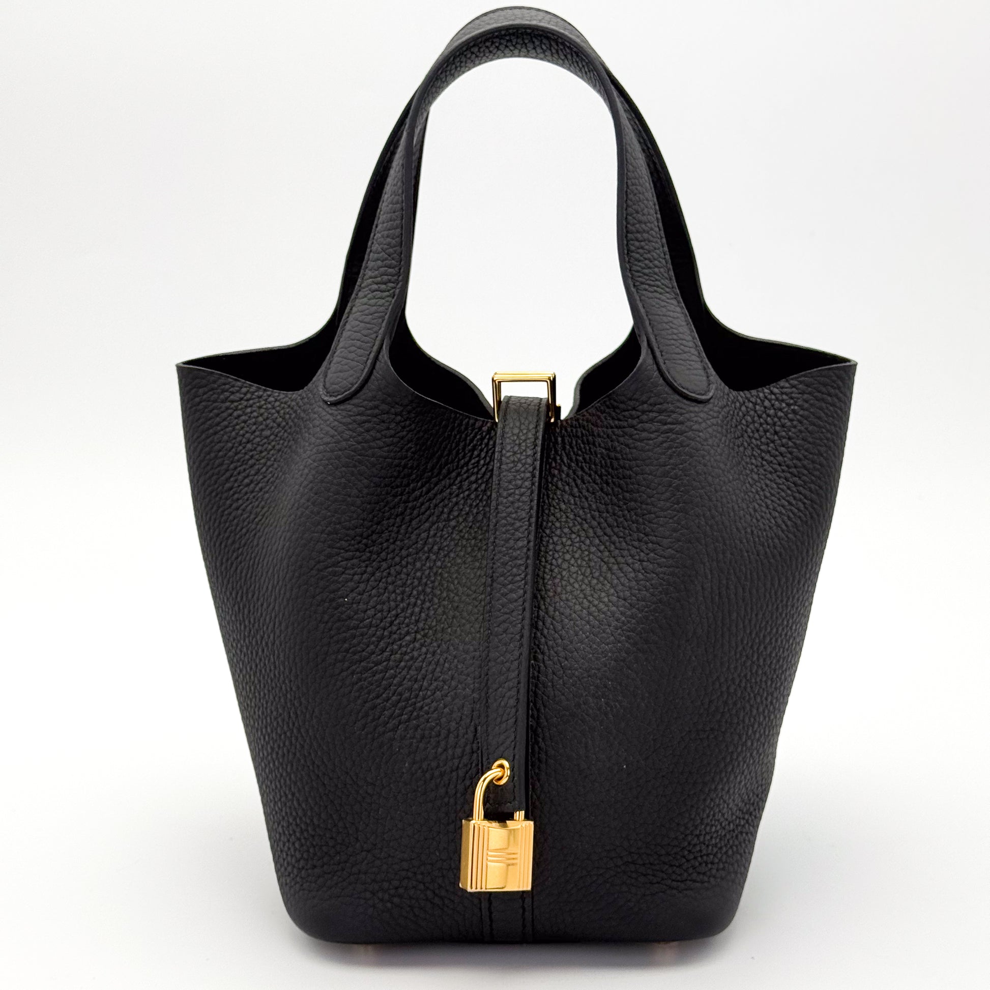 Brand New Hermès Picotin 18 Lock in Noir Clemence Leather and Gold Tone Hardware