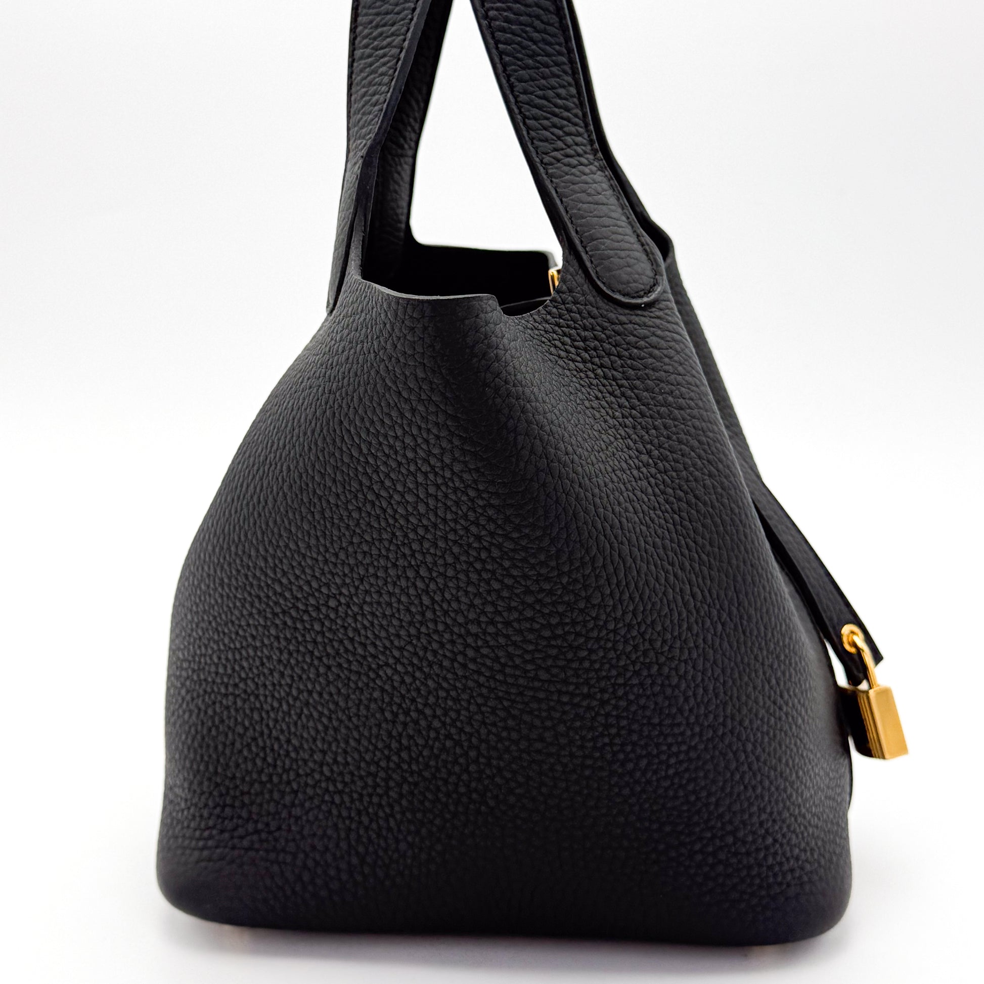 Side View of a Hermès Picotin Lock 18 in Noir Clemence Leather