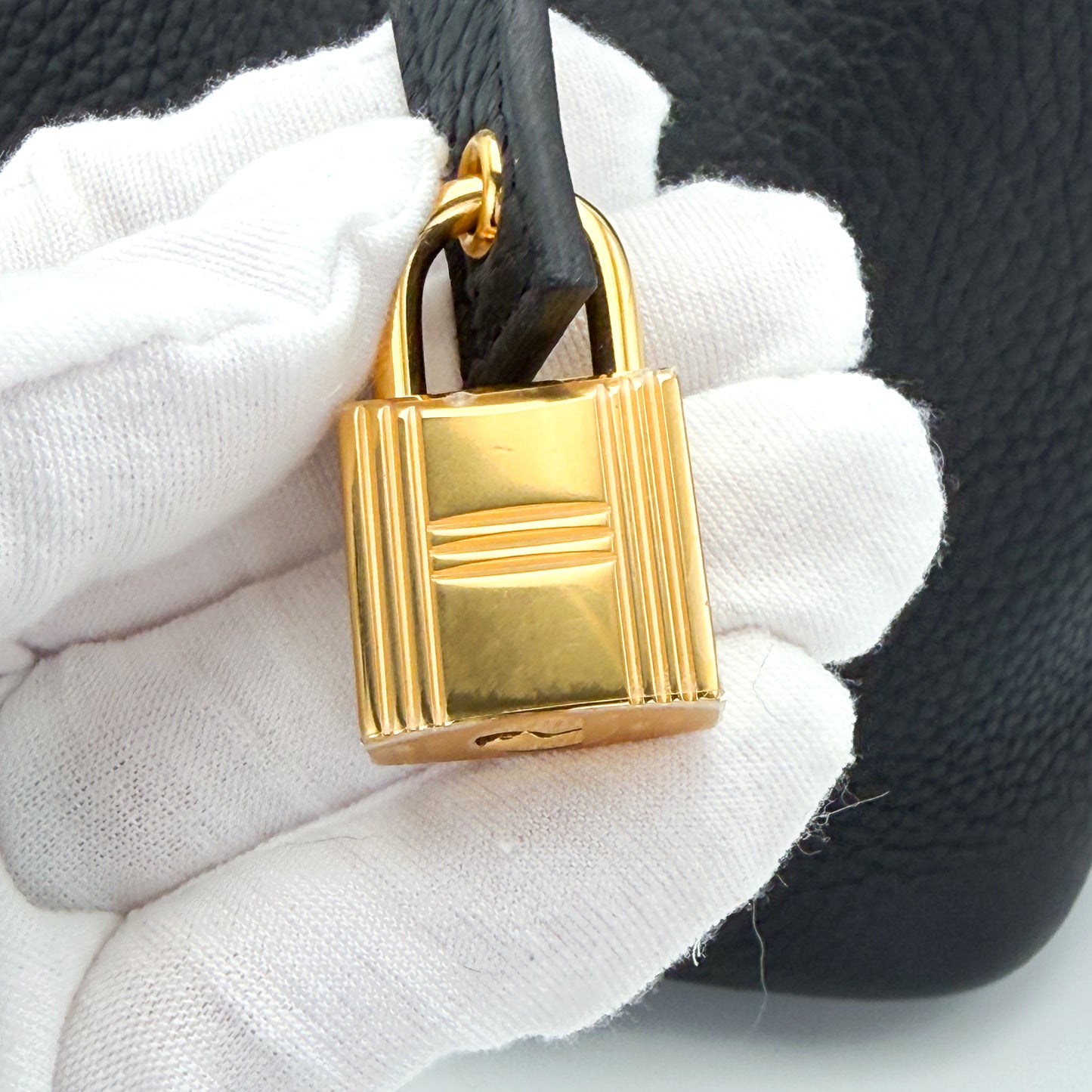 Close up of Hermes 18 Picotin Lock in goldtone hardware