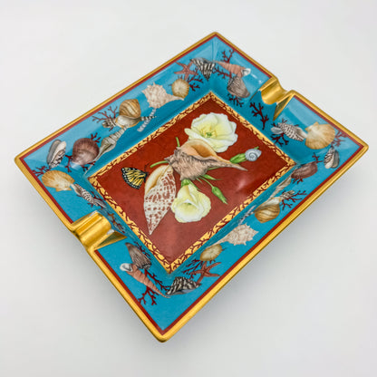 Hermès Flowers Seashells Print Ashtray Change Tray Porcelain Gold