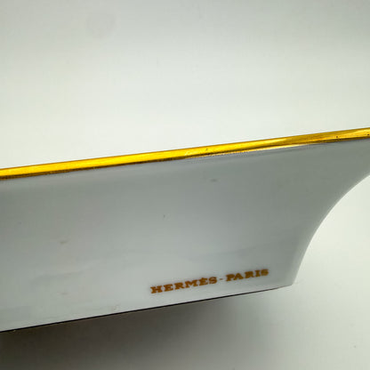 Hermès Flowers Seashells Print Ashtray Change Tray Porcelain Gold