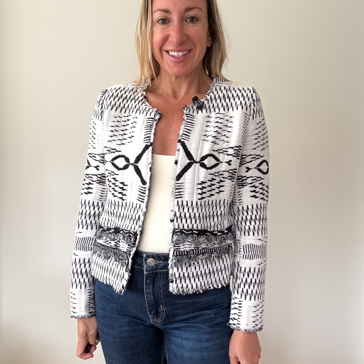 IRO Kerr Open Ikat Fringed Jacket - Size 38