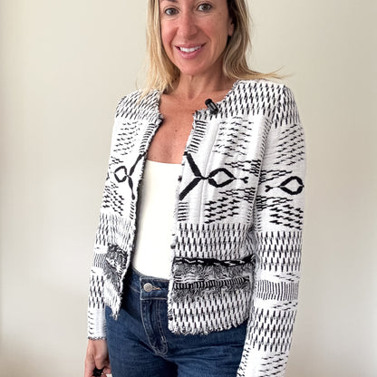 IRO Kerr Open Ikat Fringed Jacket - Size 38