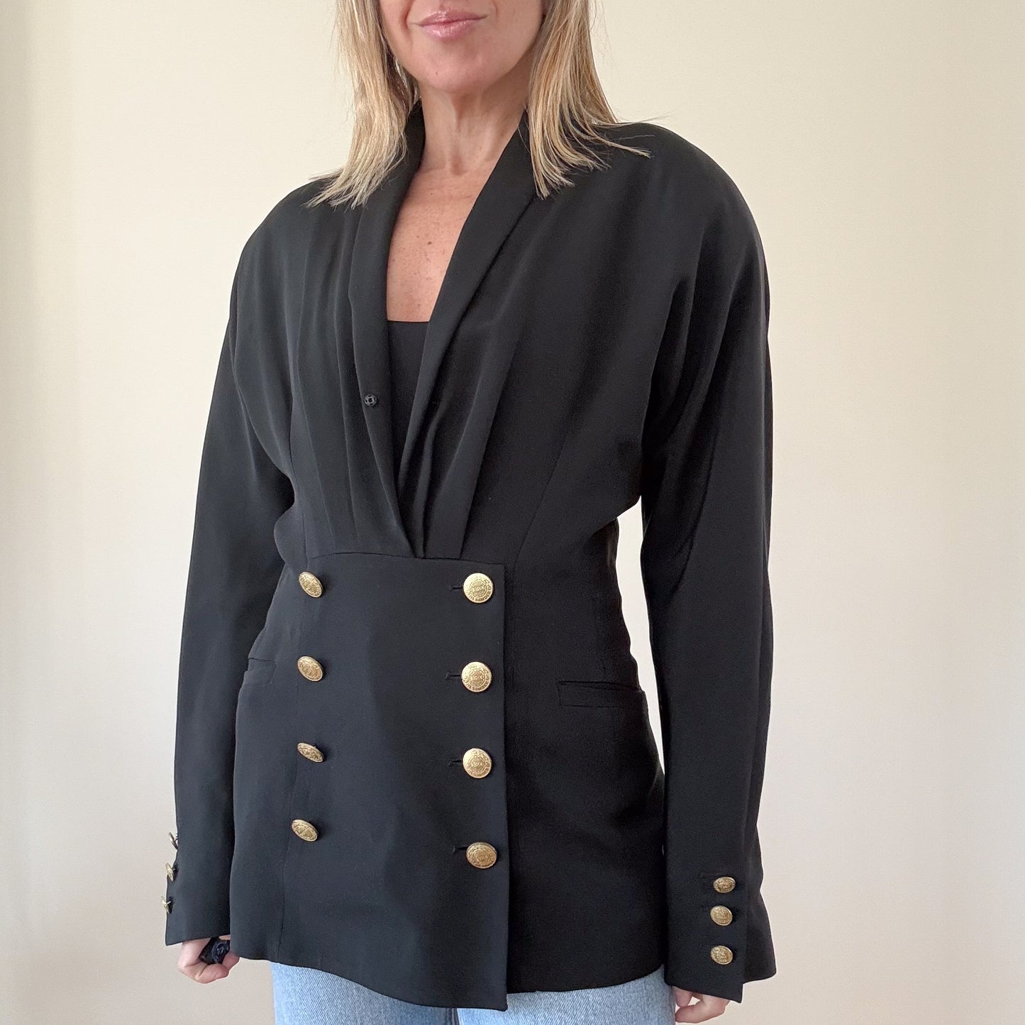 Jil Sander 1990s Black Draped Blazer - Size 12
