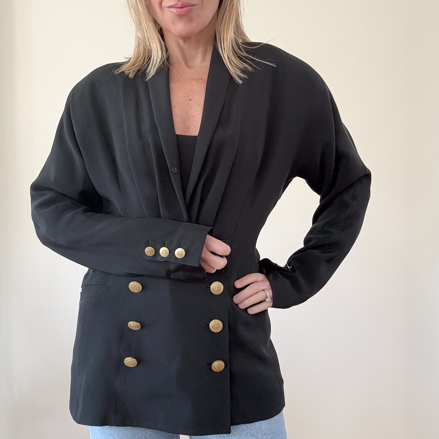Jil Sander 1990s Black Draped Blazer - Size 12