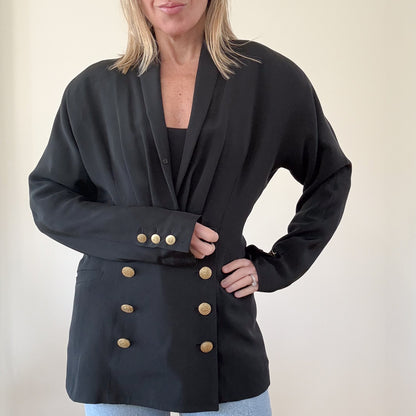 Jil Sander 1990s Black Draped Blazer - Size 12