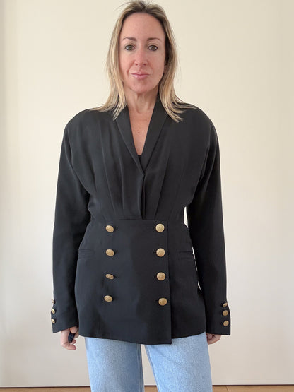 Jil Sander 1990s Black Draped Blazer - Size 12