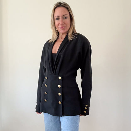 Jil Sander 1990s Black Draped Blazer - Size 12