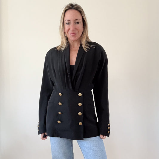 Jil Sander 1990s Black Draped Blazer - Size 12