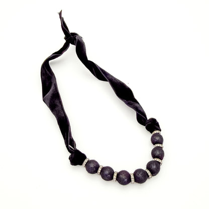 Lanvin Black Bolo Velvet Necklace with Crystal Accents